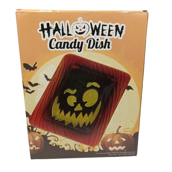 Halloween Candy Dish With Pumpkin Face Black & Orange Perfect For Trick-Or-Treat - Picture 2 of 4